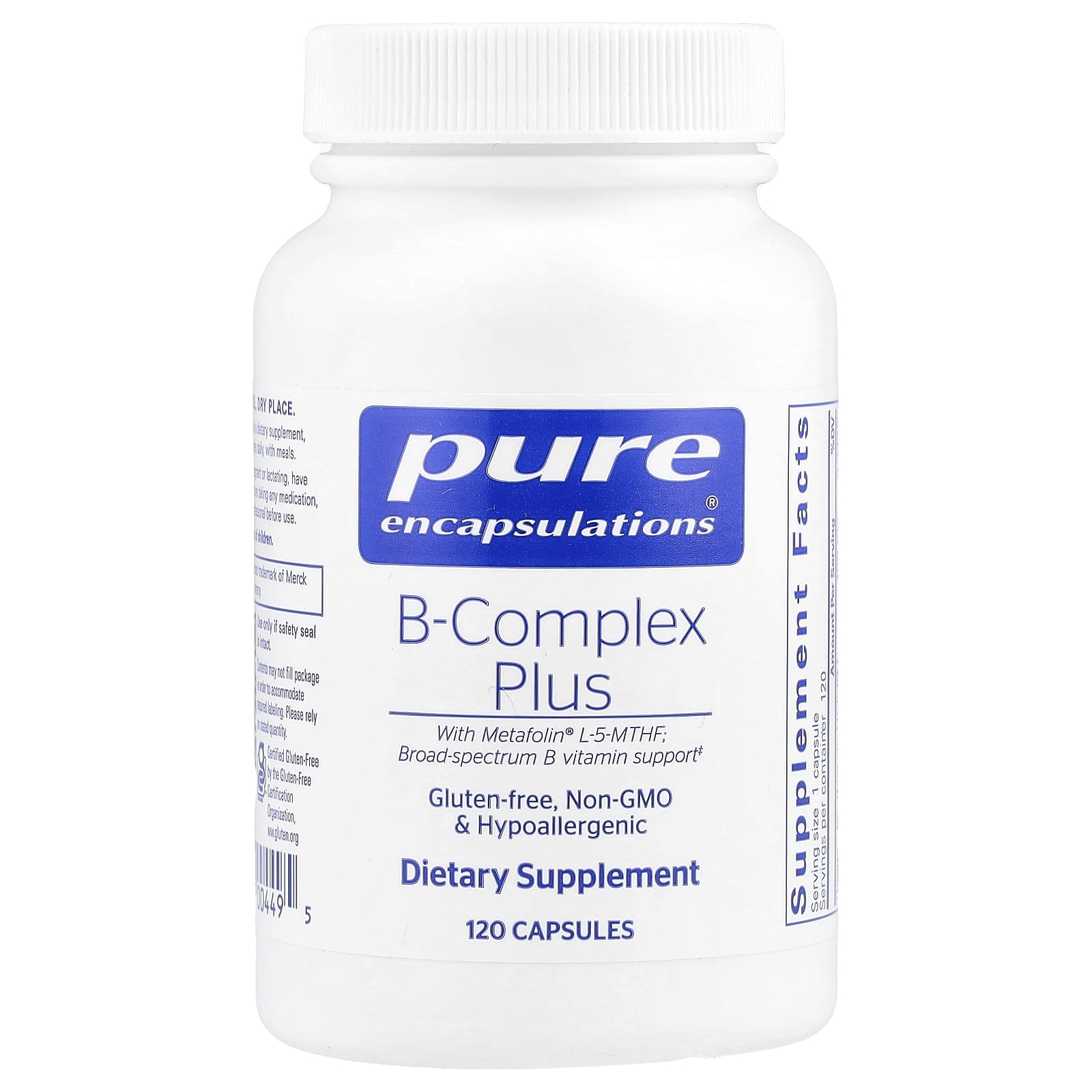 Pure Encapsulations, B-Complex Plus, 120 Capsules UPC 766298004495 | HiLife Vitamins